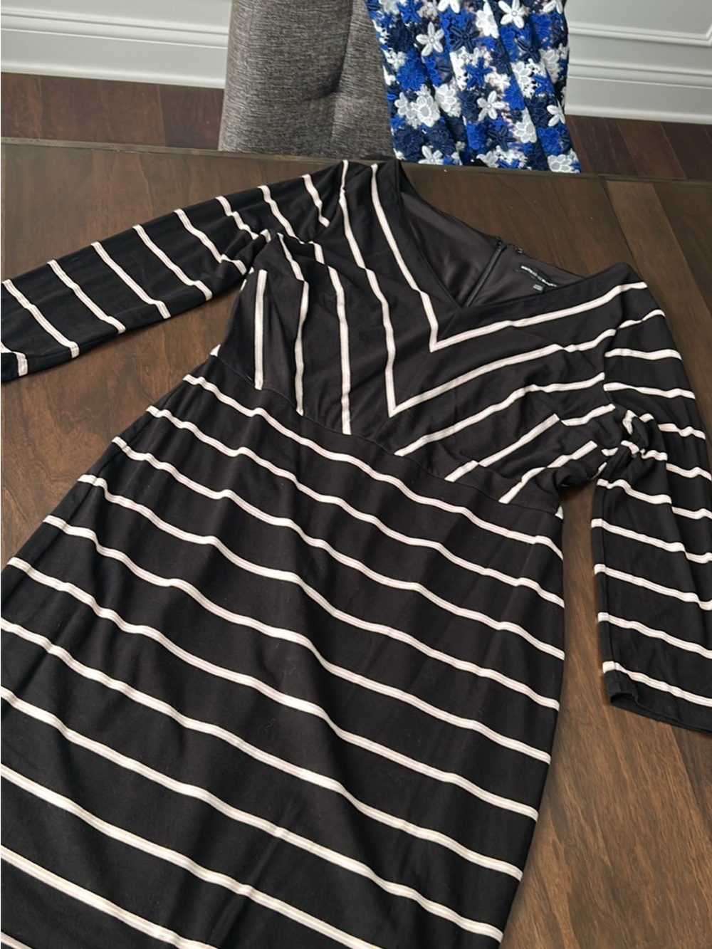 White House Black Market Striped V-Neck Lined Dress